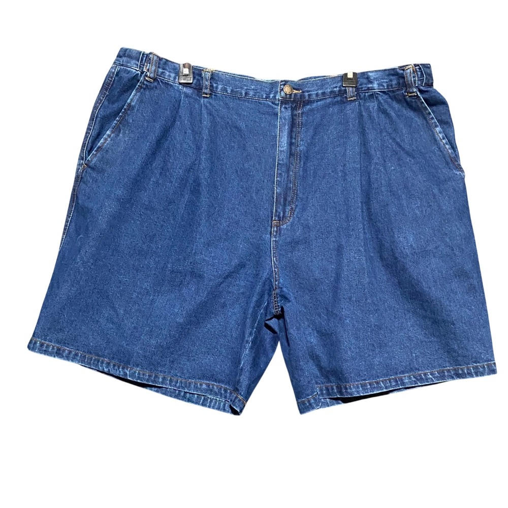 Scandia Woods Y2K Mens Medium Wash Denim Pleated Shorts Size 44 Adjustable Waist